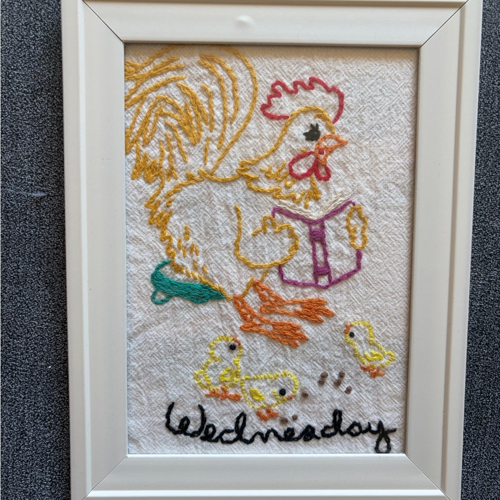 Set of 4 Embroidered Chicken and Chicks Wall Art